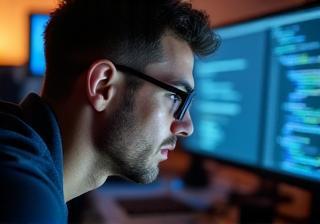 Developer looking at code